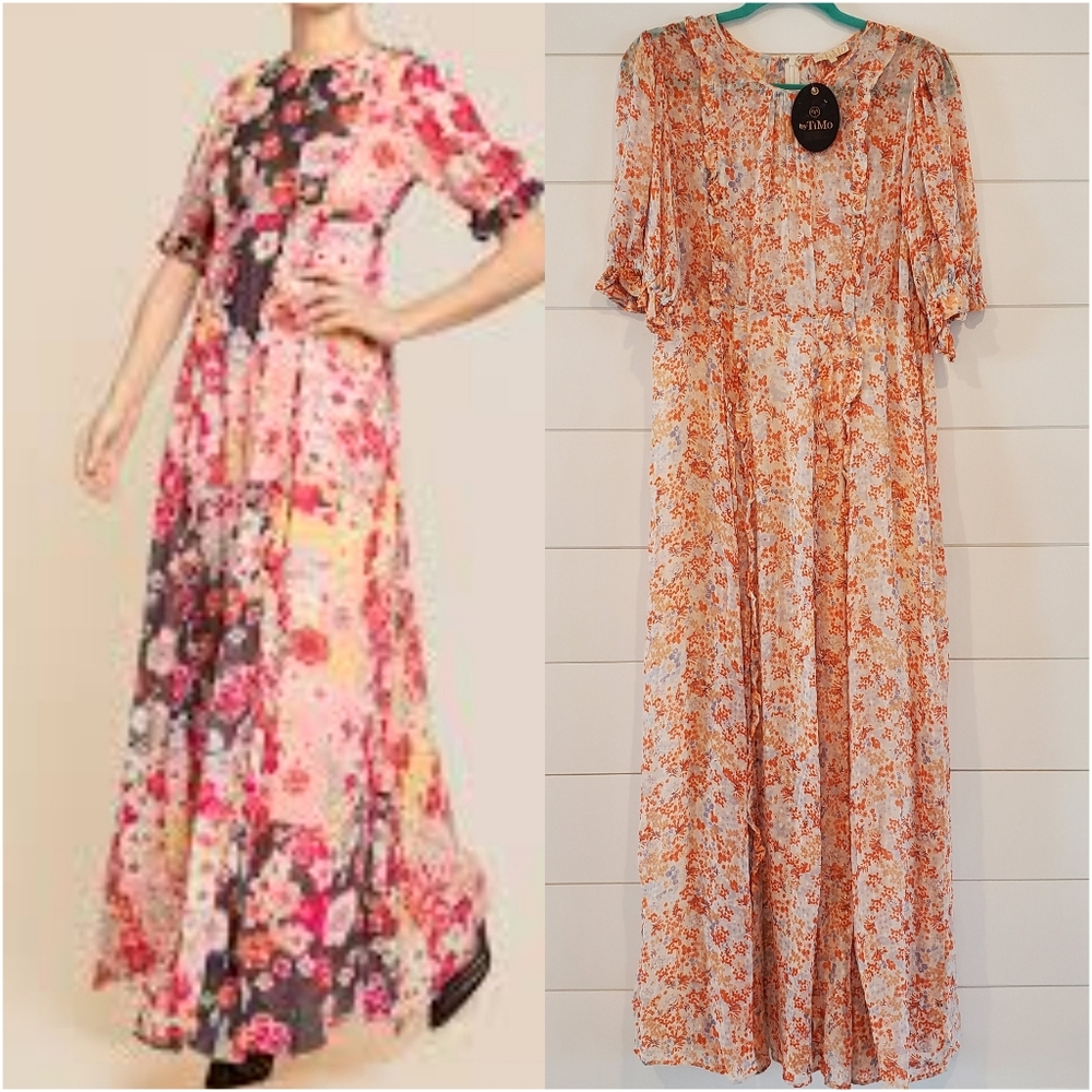Floral Maxi Dress in Orange and White — Women's Flowing Summer Dress